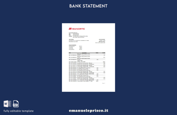 modello word di estratto conto bancario Messico Banorte in stile verificato